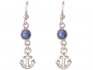 GEMSHINE Maritim Nautics Ohrringe mit Anker Ohrhnger in 925 Silber, hochwertig vergoldet oder rose im Navy Stil mit blauen Saphiren - Made in Madrid, Spanien, Metall Farbe:Silber