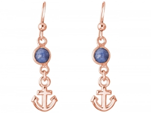 GEMSHINE Maritim Nautics Ohrringe mit Anker Ohrhnger in 925 Silber, hochwertig vergoldet oder rose im Navy Stil mit blauen Saphiren - Made in Madrid, Spanien, Metall Farbe:Silber rose vergoldet